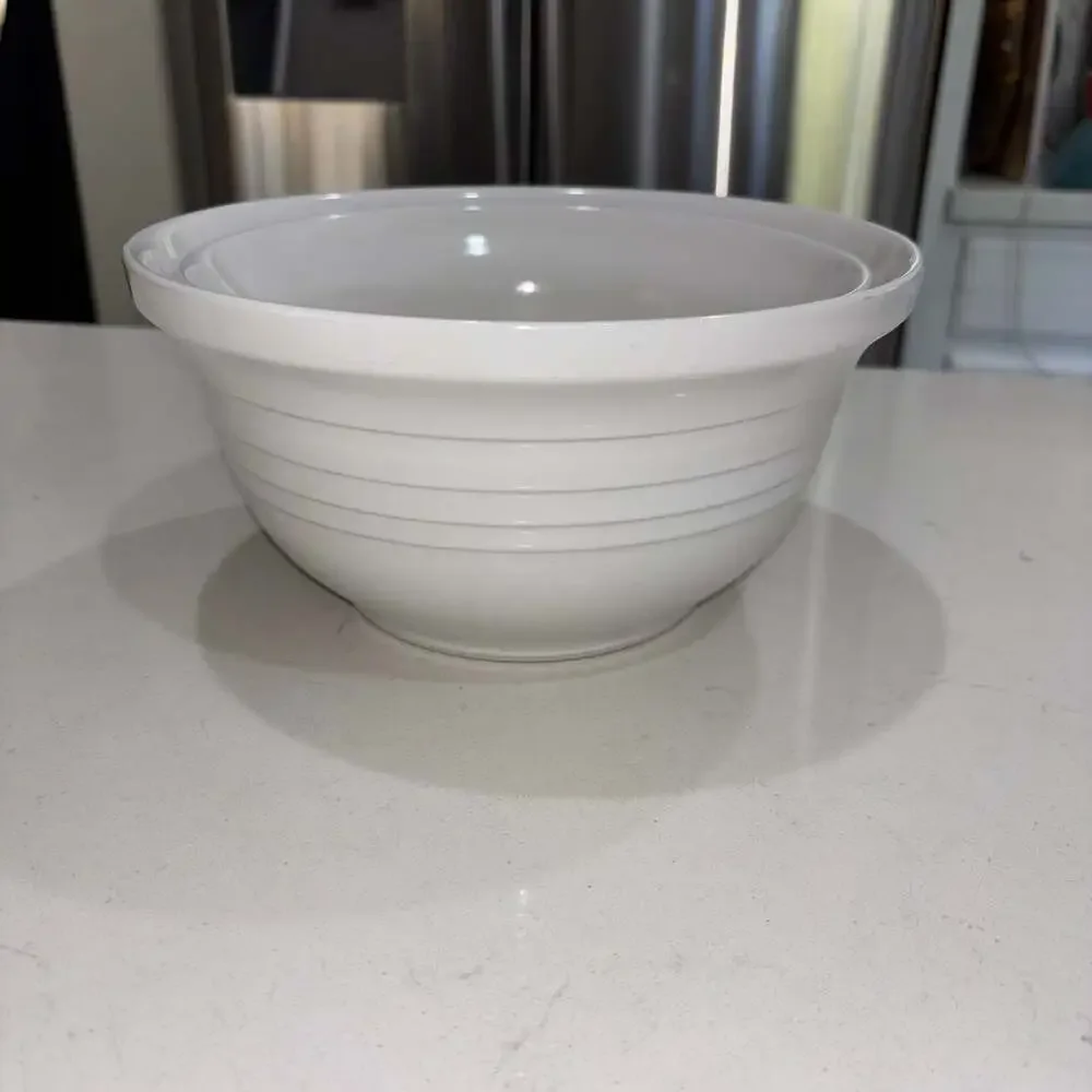 Vintage Over and Back White Stoneware Ribbed Nesting Mixing Bowls Set of 2
